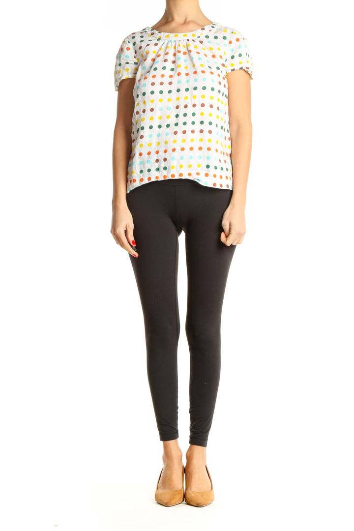 White Polka Dot Casual T-Shirt