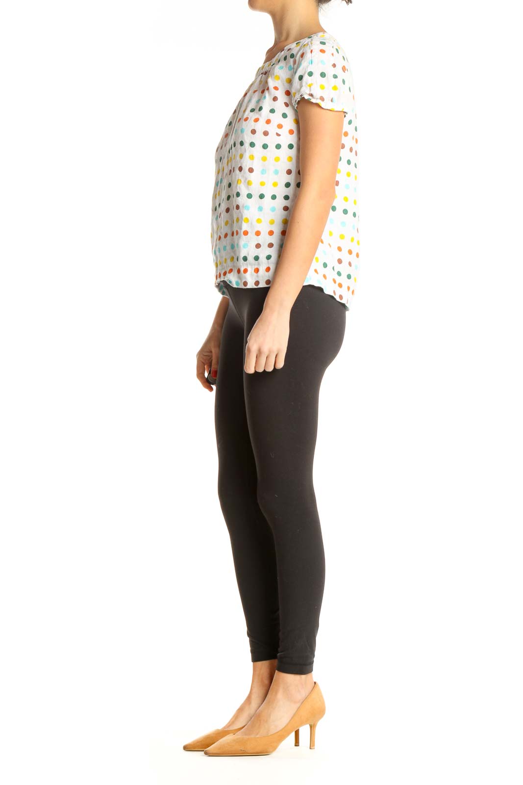 White Polka Dot Casual T-Shirt