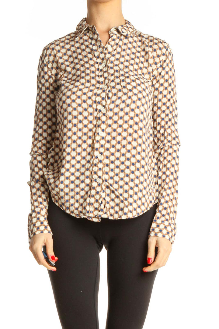 Beige Graphic Print Formal Shirt