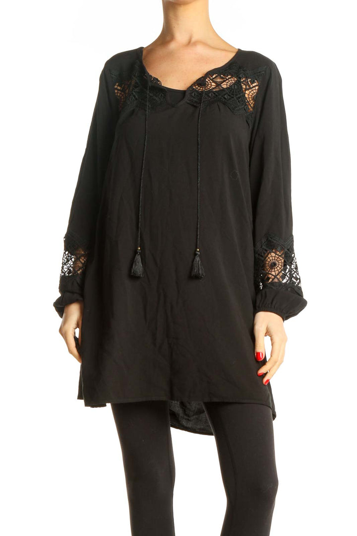 Black Lace Bohemian Long Blouse