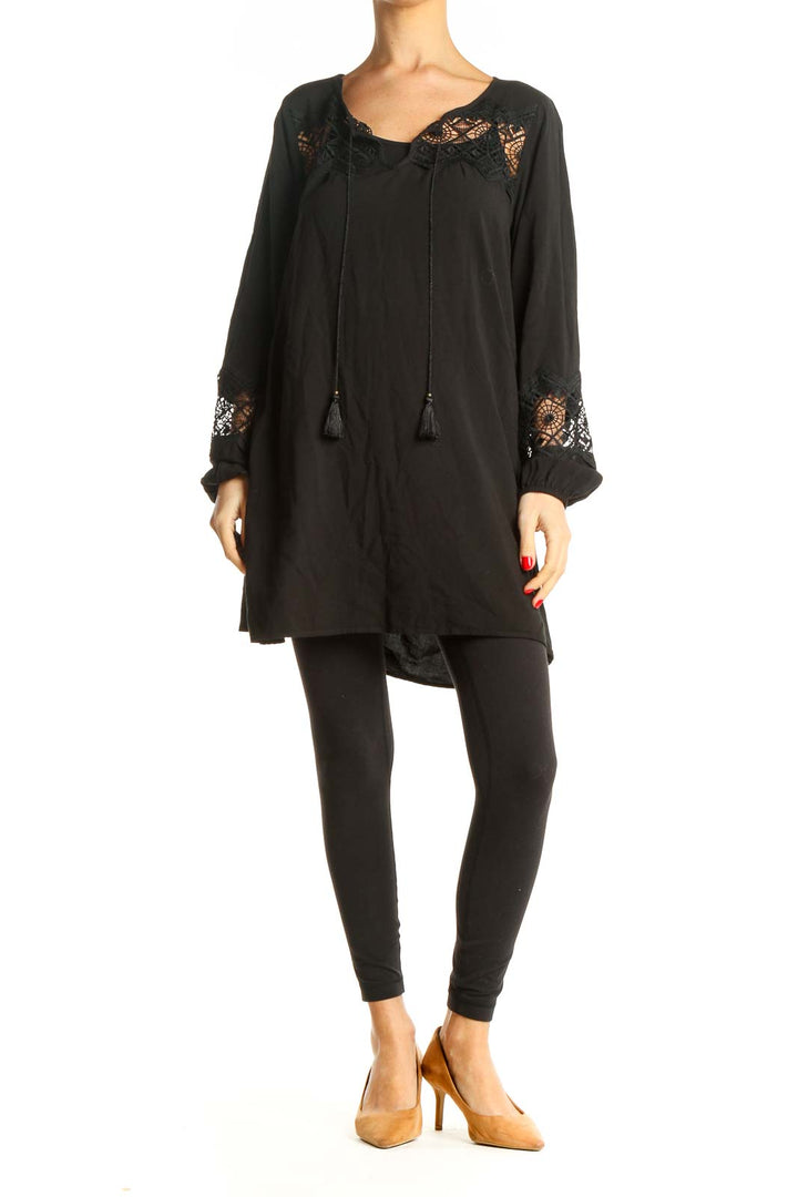 Black Lace Bohemian Long Blouse