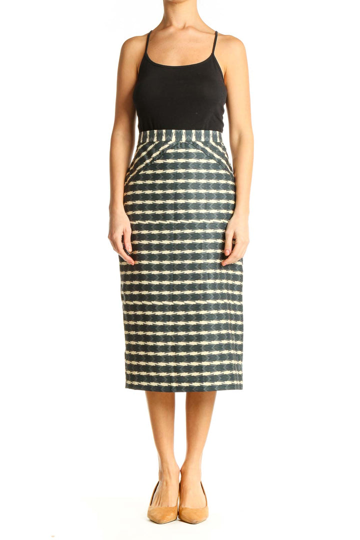 Blue Printed Classic Pencil Skirt