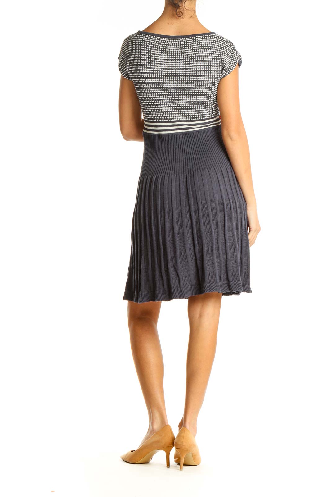 Gray Striped Day Fit & Flare Dress