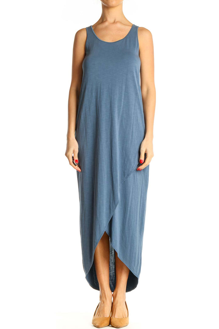 Blue Solid Classic Column Dress