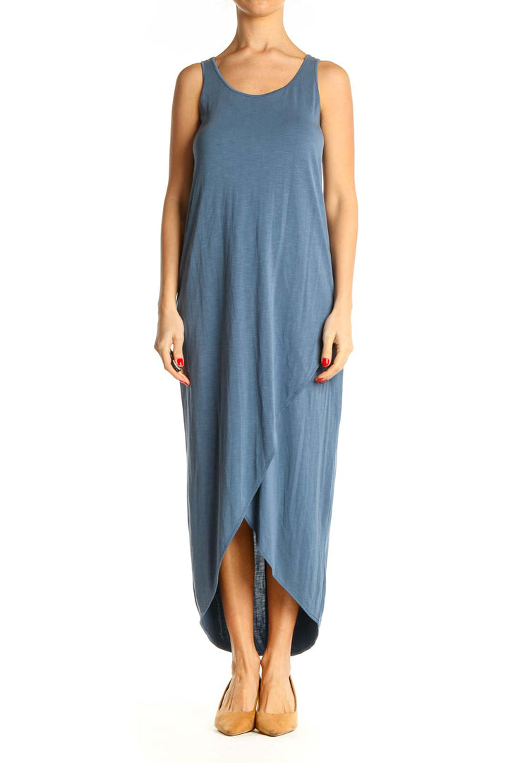 Blue Solid Classic Column Dress