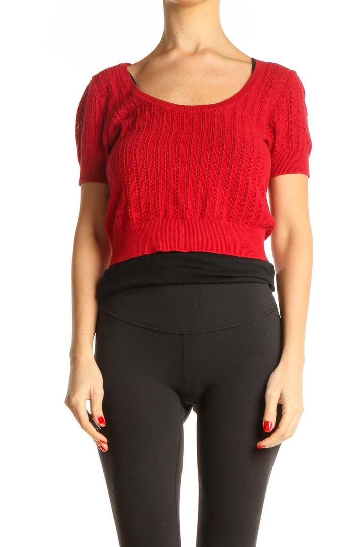 Red Solid Cropped Sweater