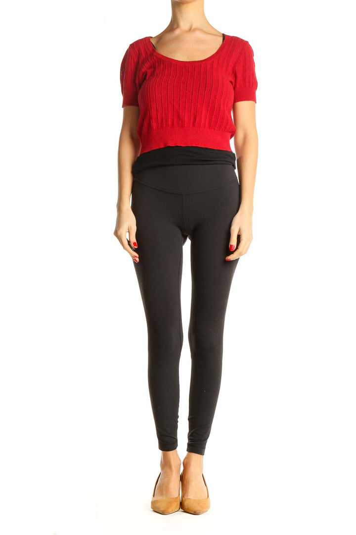 Red Solid Cropped Sweater