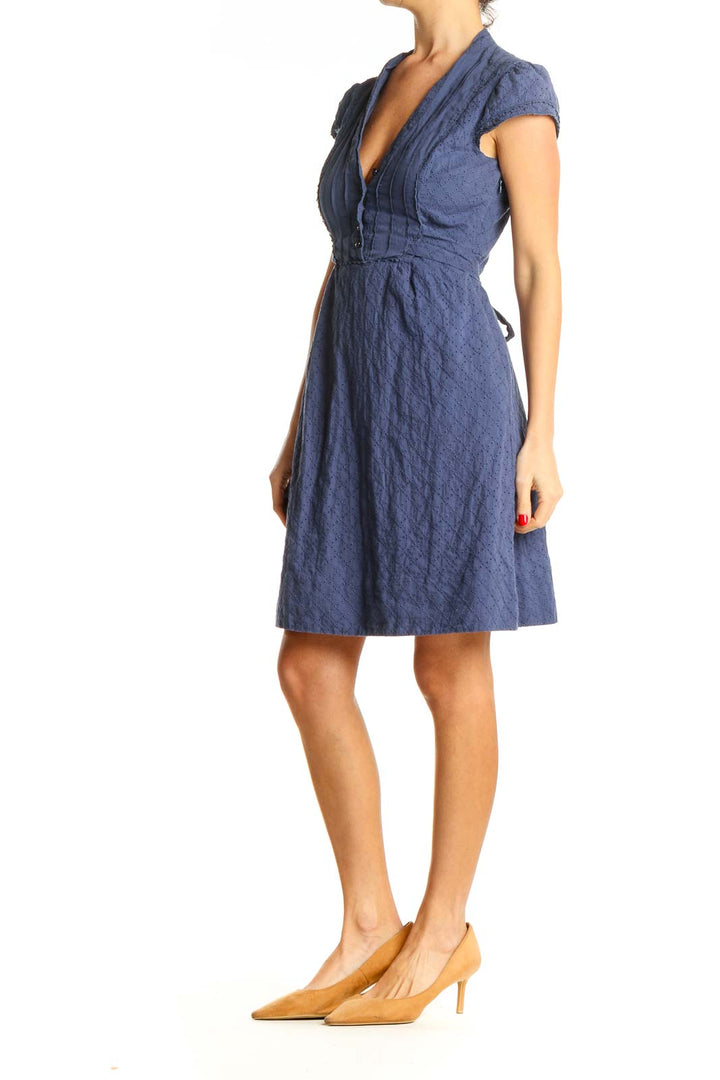 Blue Solid Classic Fit & Flare Dress