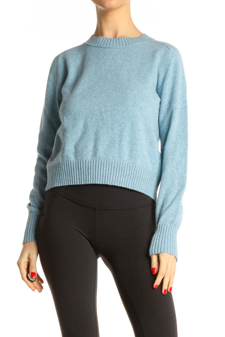 Blue Textured Classic Sweater