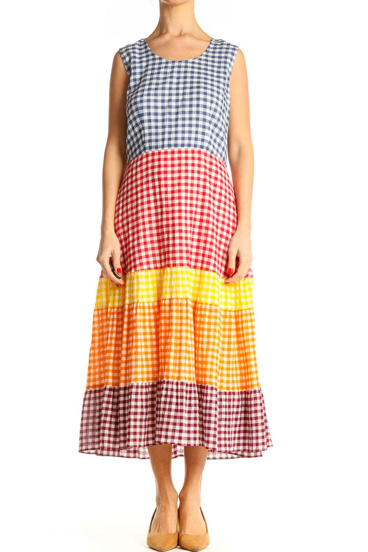 Multi-Color Checkered Fit & Flare Dress