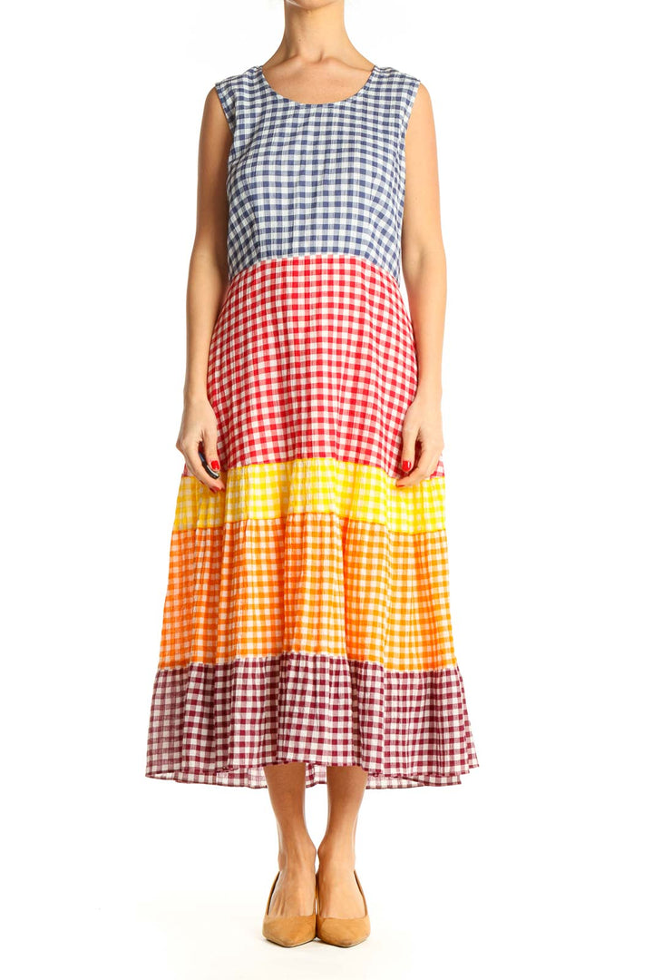 Multi-Color Checkered Fit & Flare Dress