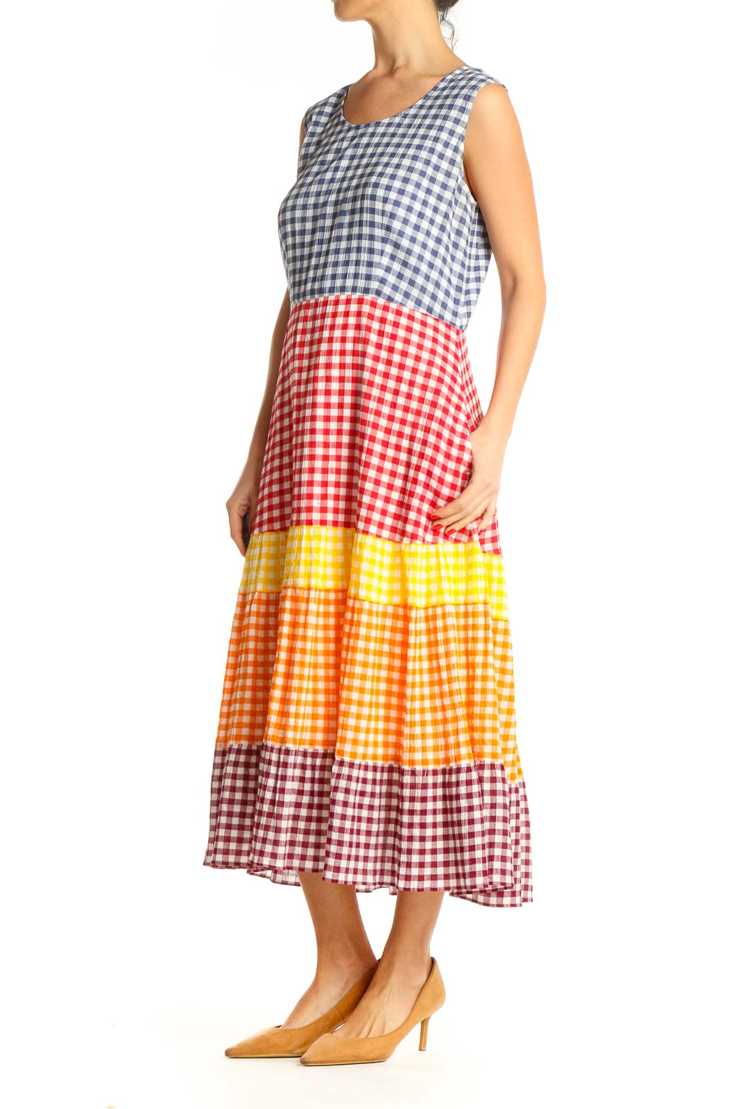 Multi-Color Checkered Fit & Flare Dress