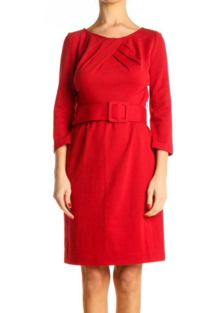 Red Solid Work Fit & Flare Dress