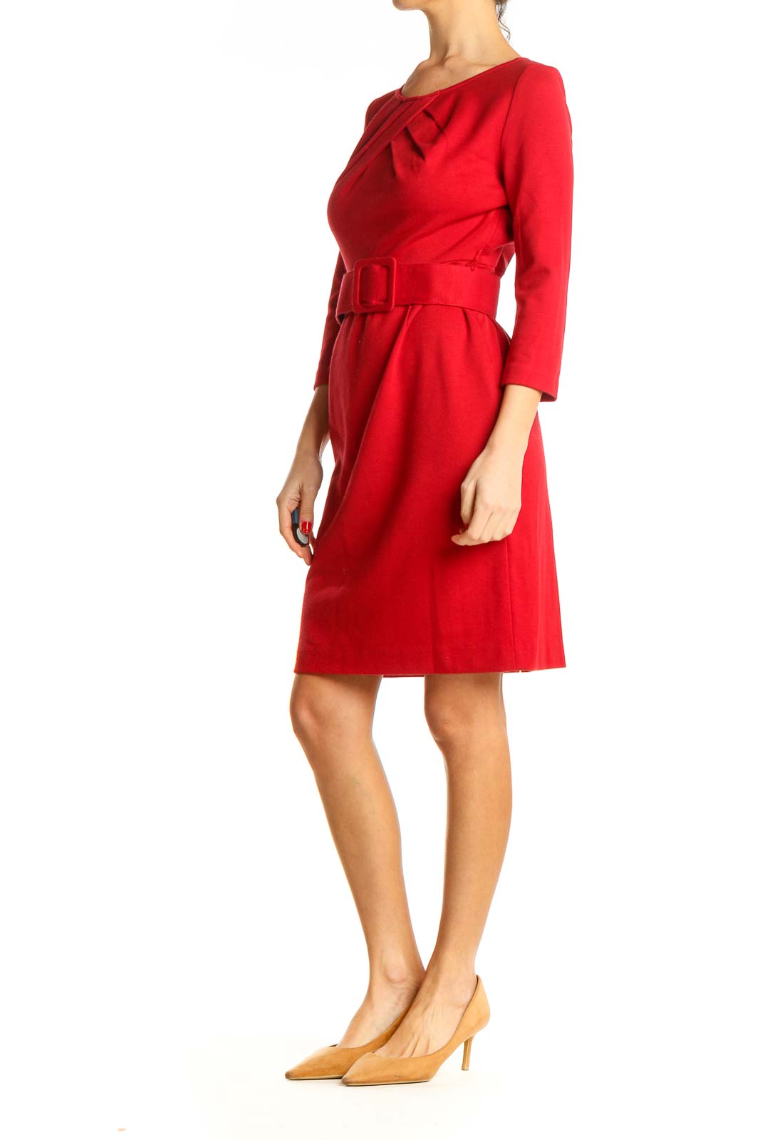 Red Solid Work Fit & Flare Dress