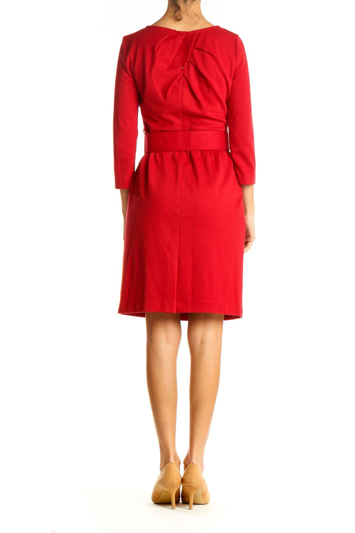 Red Solid Work Fit & Flare Dress