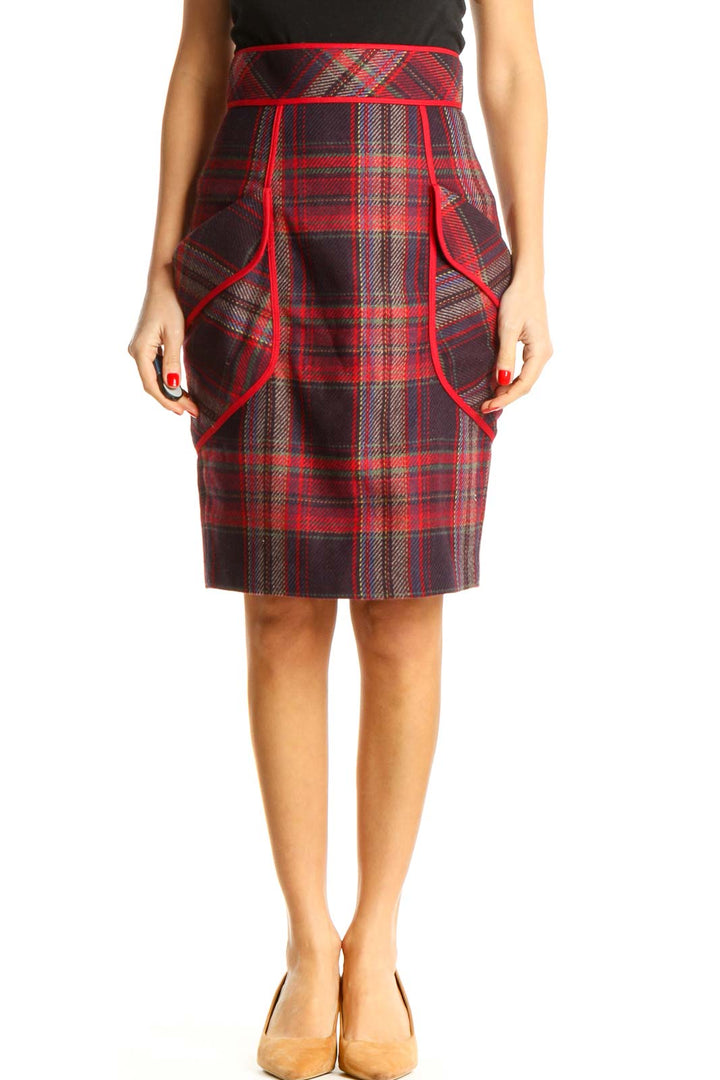 Red Checkered Classic Pencil Skirt