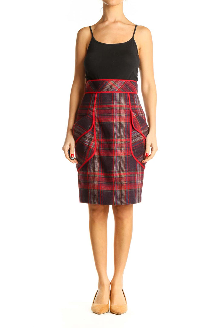 Red Checkered Classic Pencil Skirt