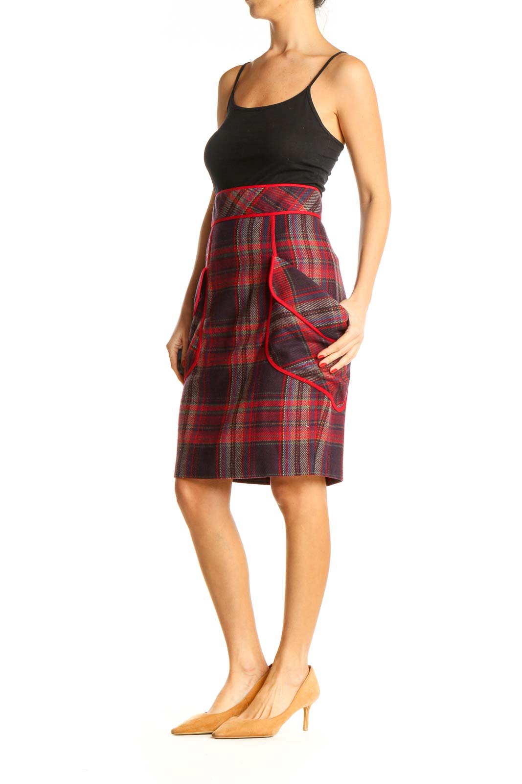 Red Checkered Classic Pencil Skirt