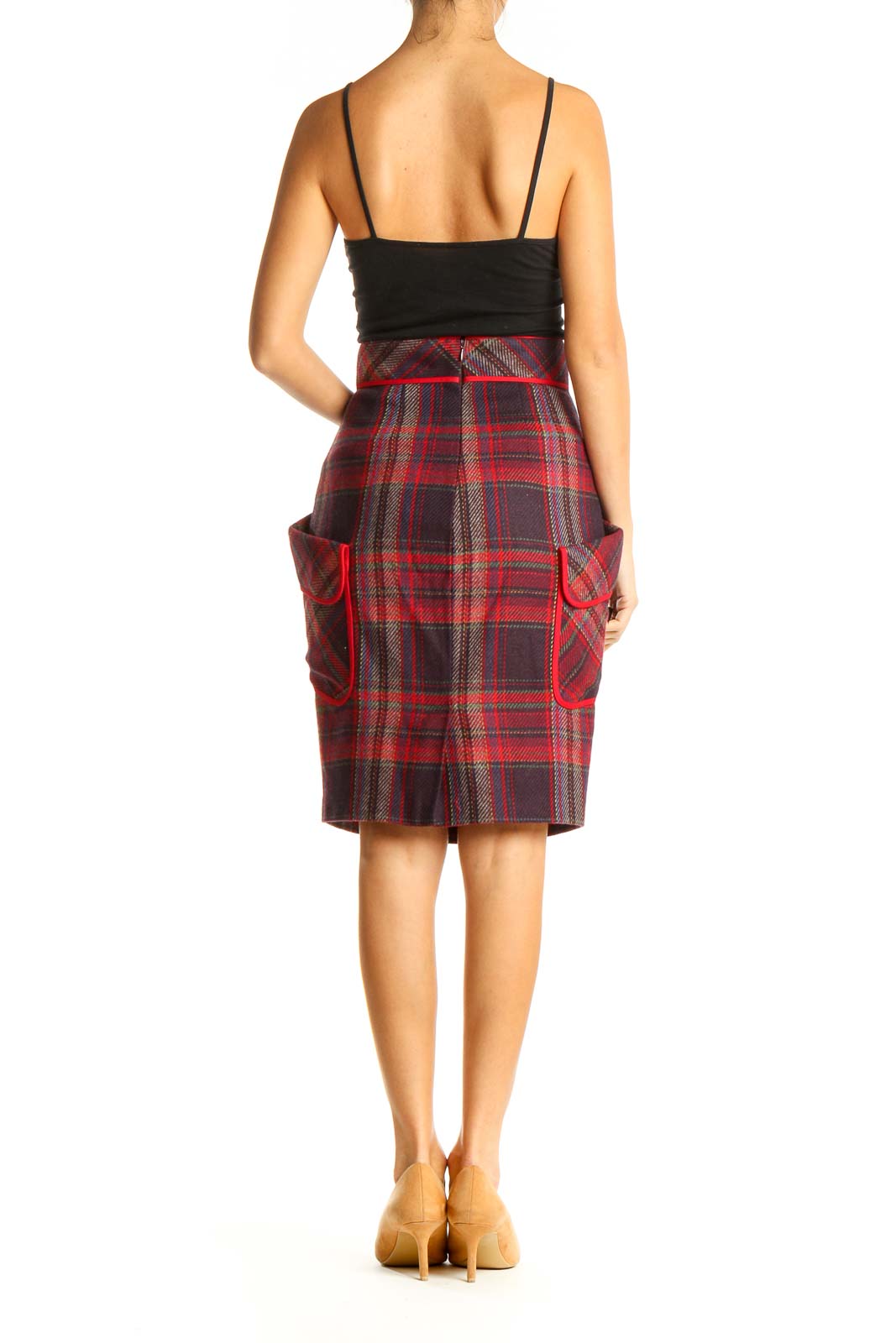 Red Checkered Classic Pencil Skirt