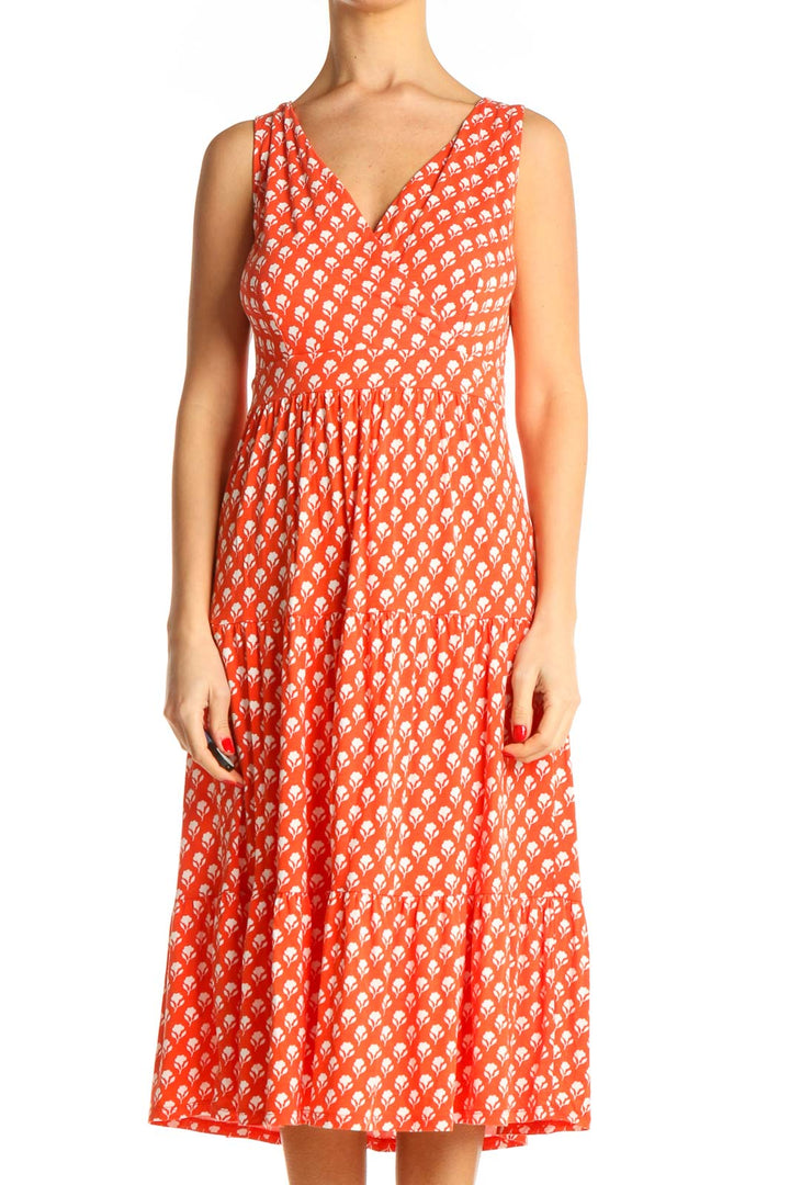 Orange Floral Print Casual Dress