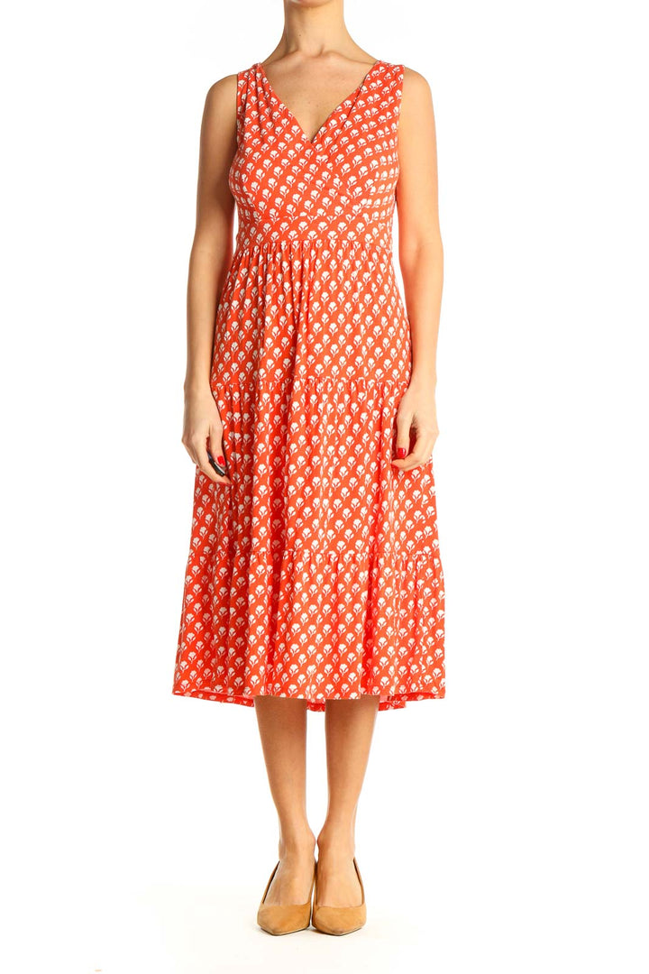 Orange Floral Print Casual Dress