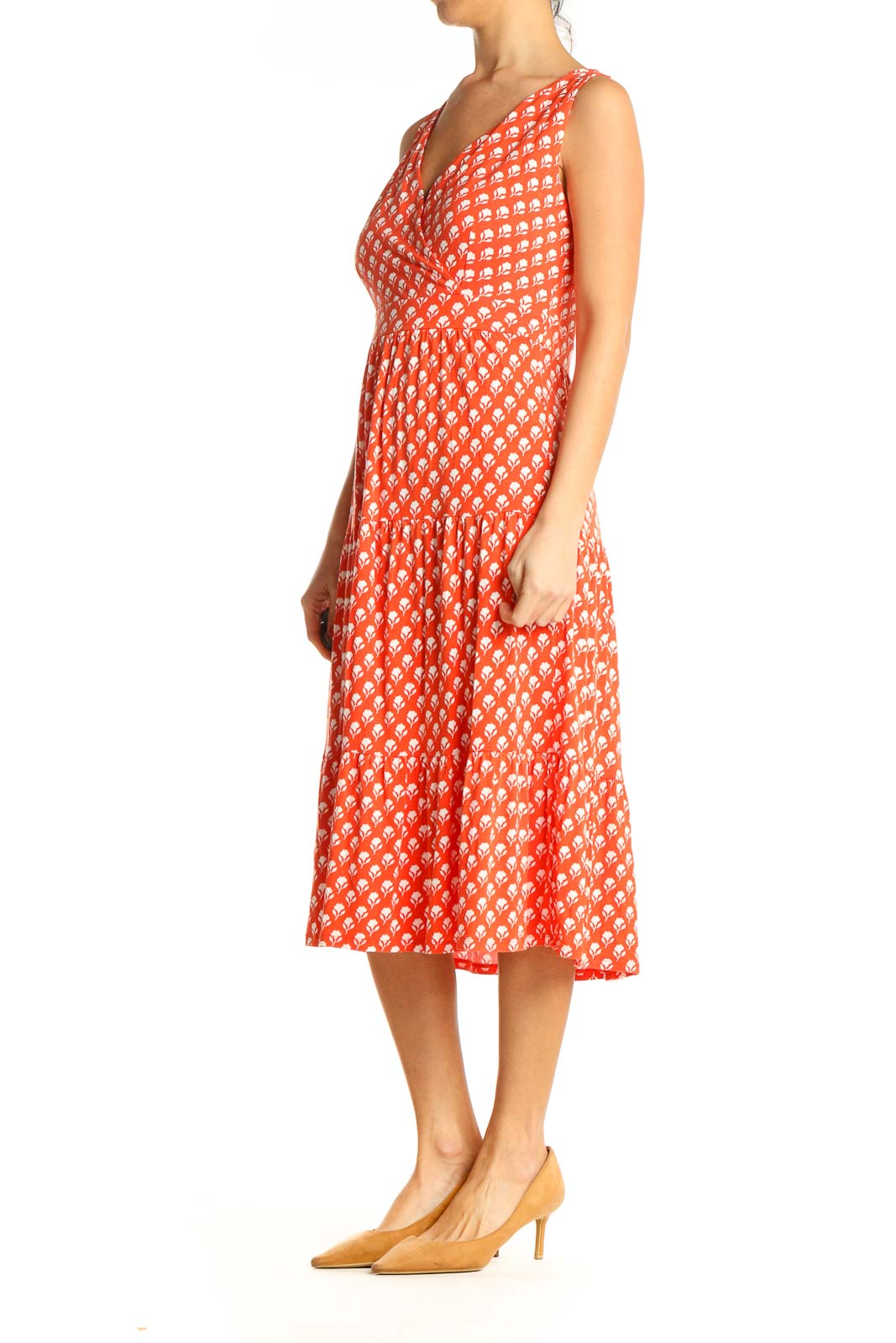 Orange Floral Print Casual Dress