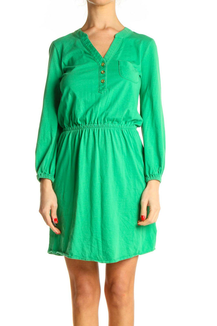 Green Solid Day Fit & Flare Dress