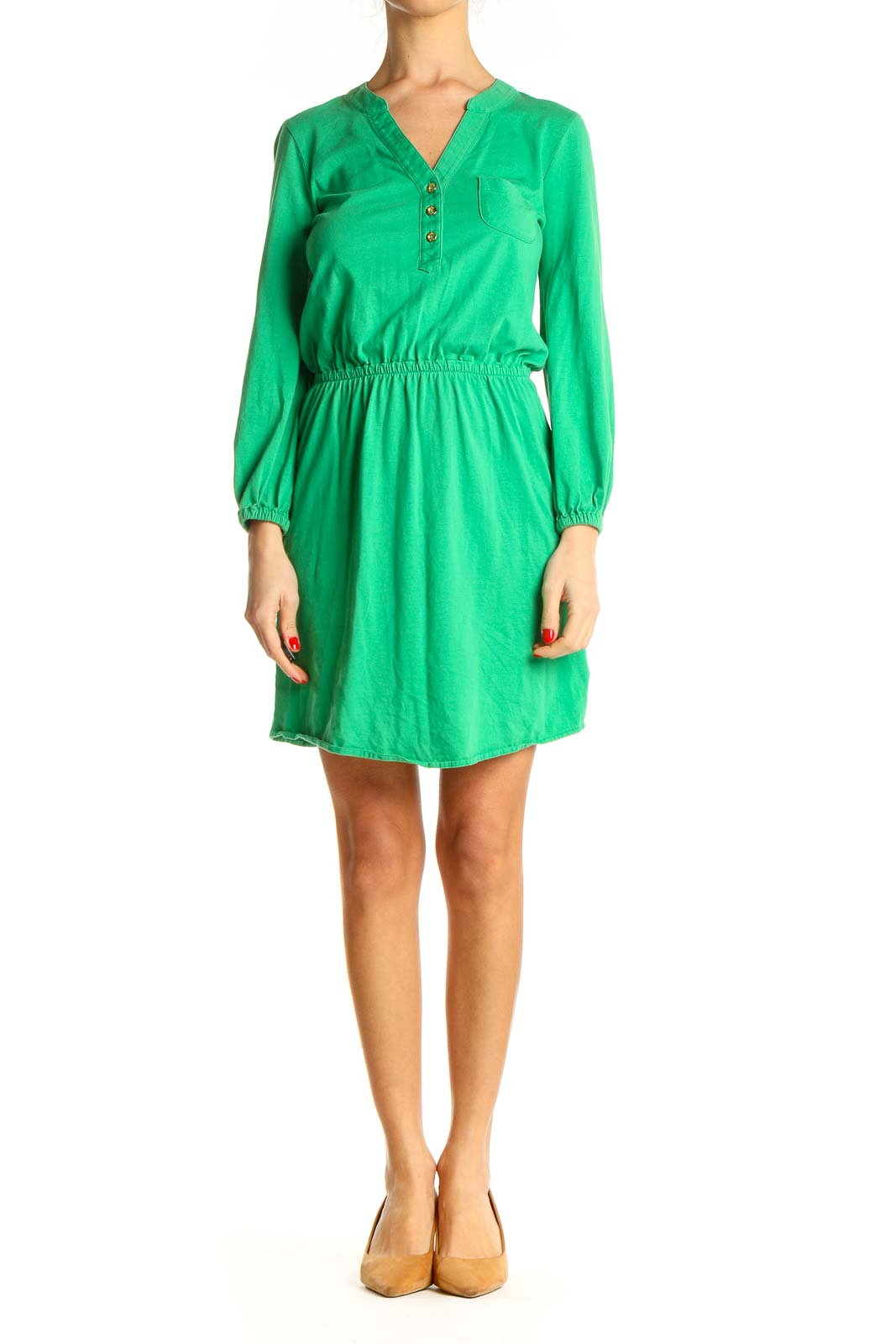 Green Solid Day Fit & Flare Dress