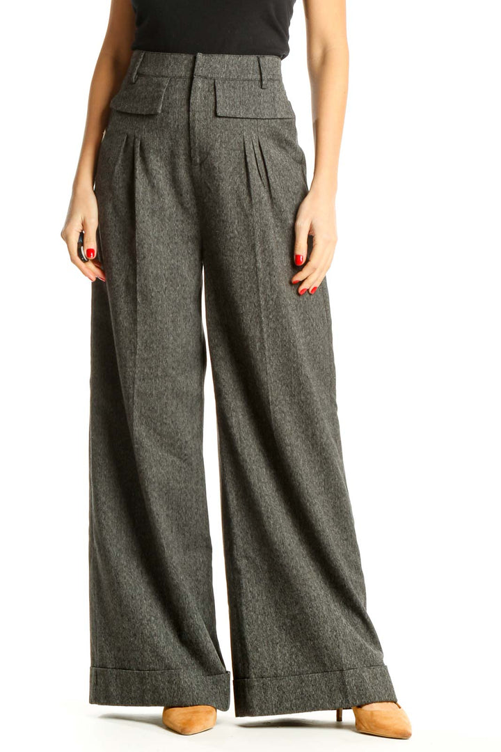 Gray Textured Classic Palazzo Pants