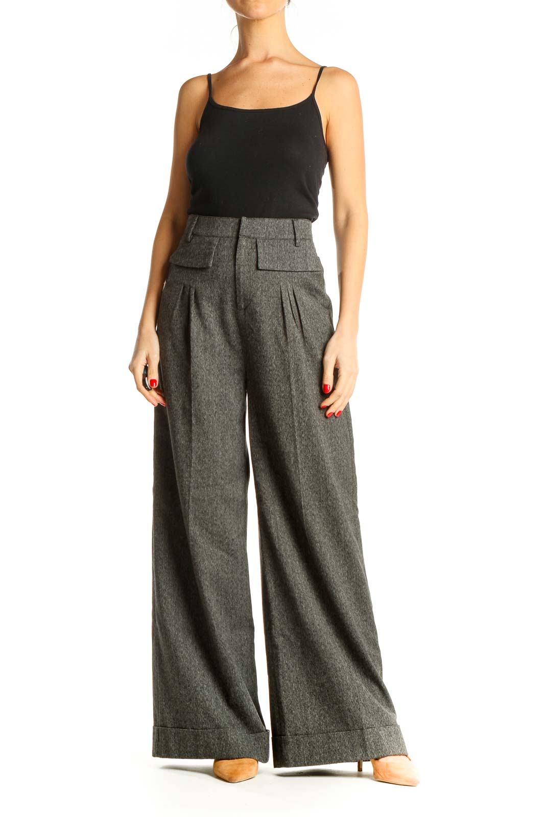 Gray Textured Classic Palazzo Pants