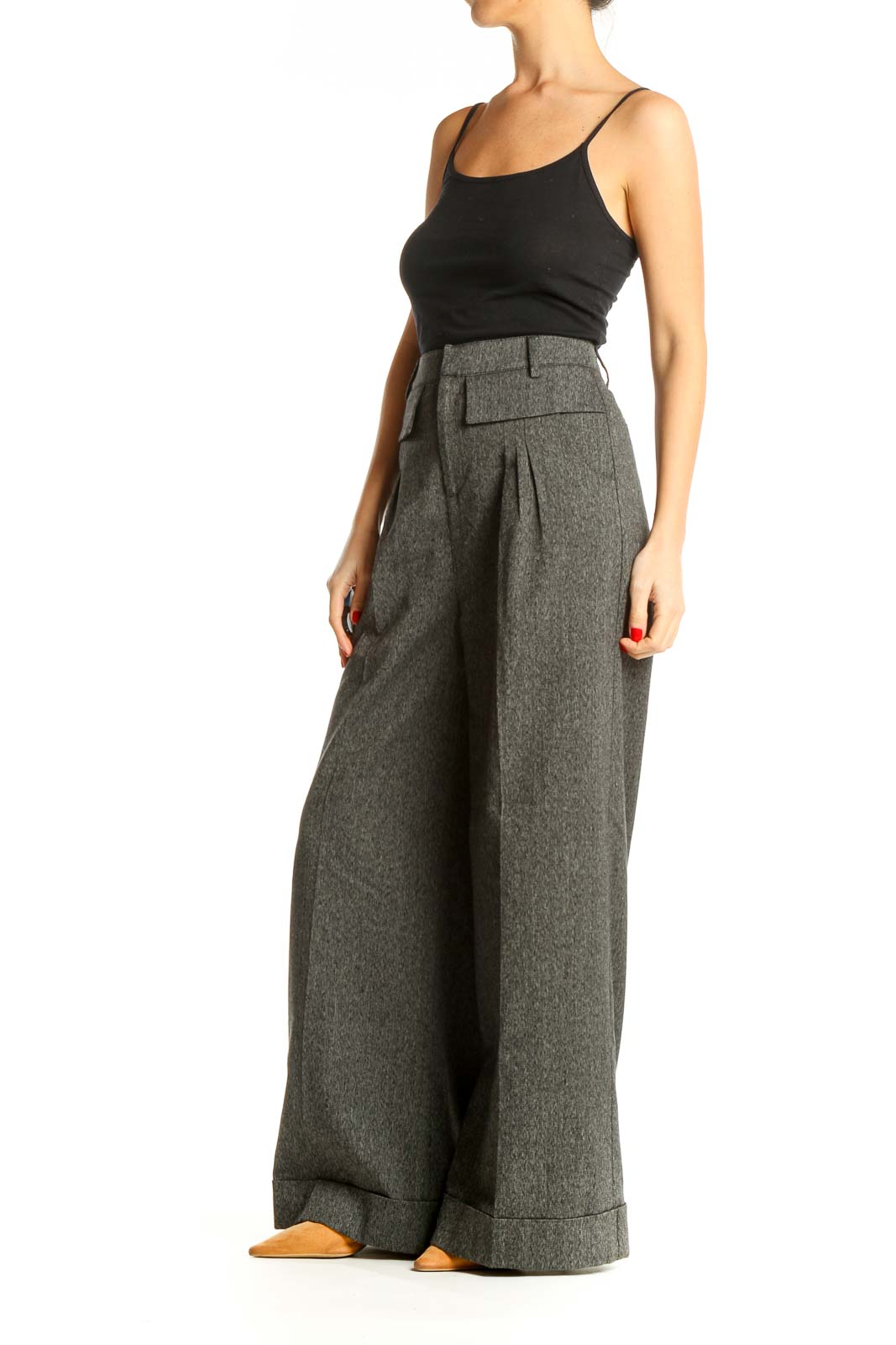 Gray Textured Classic Palazzo Pants