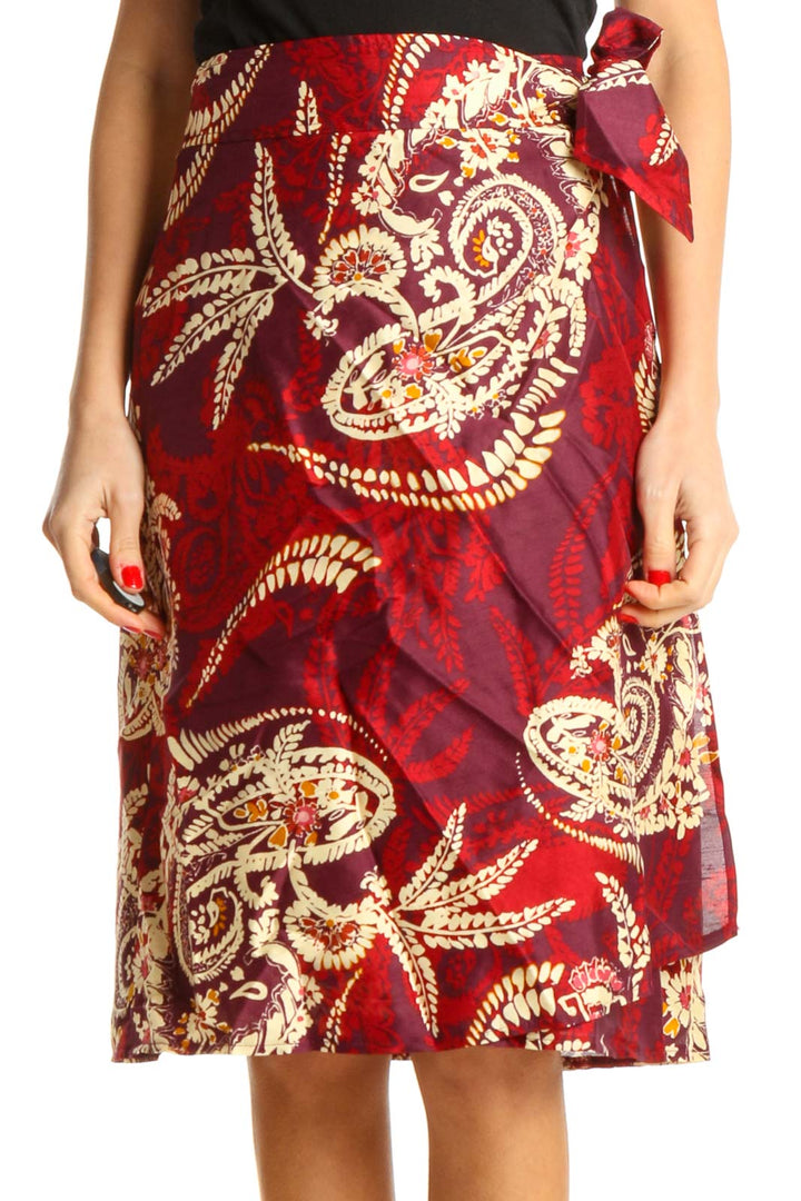 Red Printed Bohemian A-Line Skirt