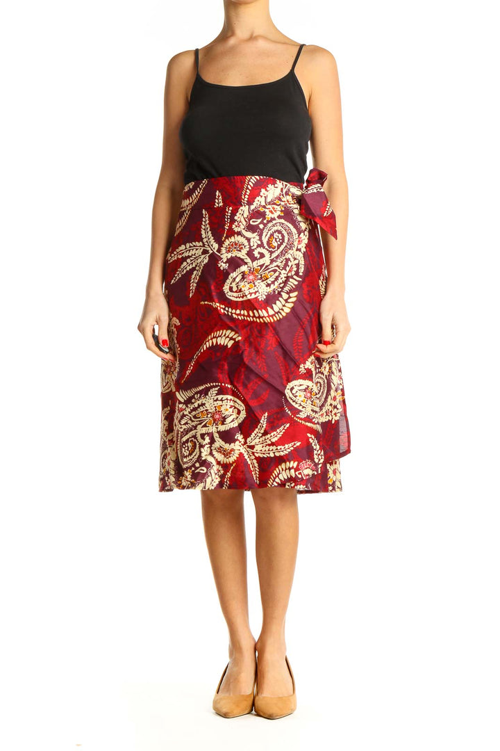 Red Printed Bohemian A-Line Skirt