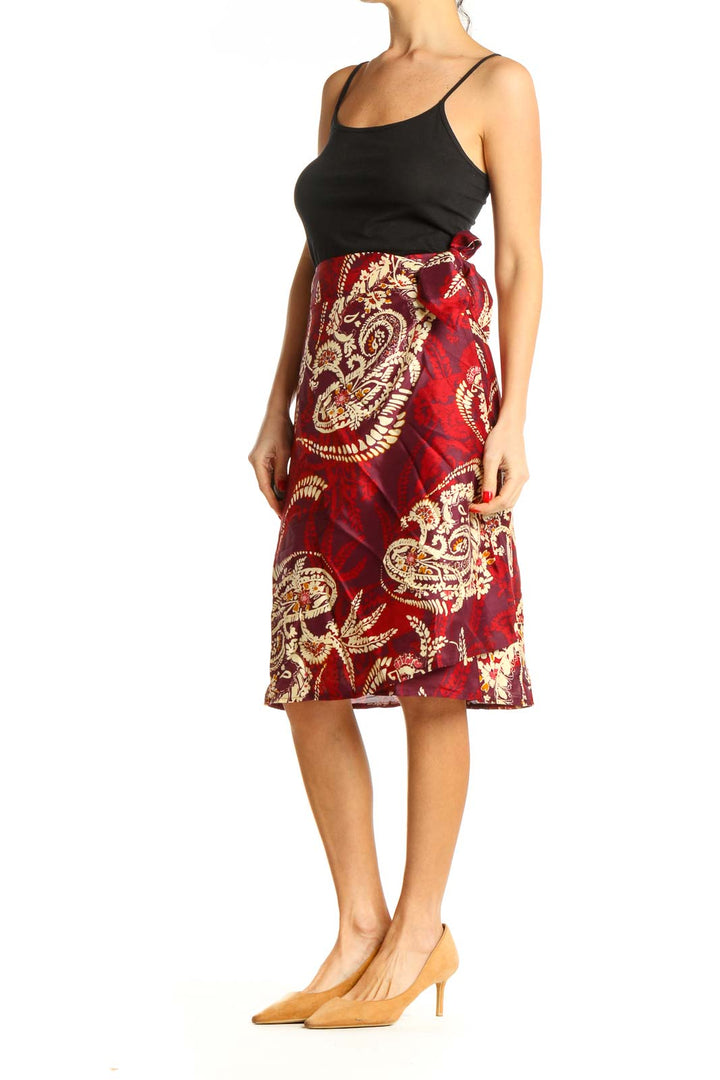 Red Printed Bohemian A-Line Skirt