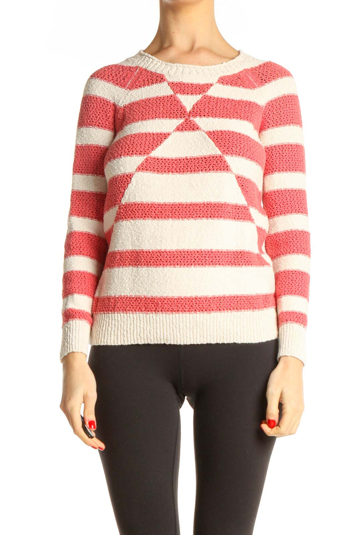 Beige Striped All Day Wear Sweater