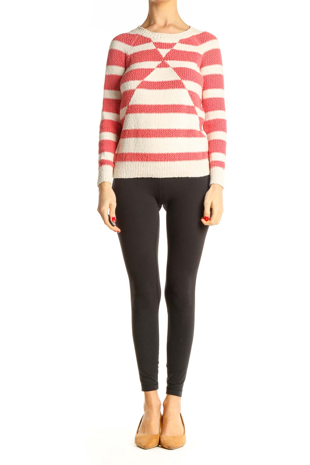 Beige Striped All Day Wear Sweater