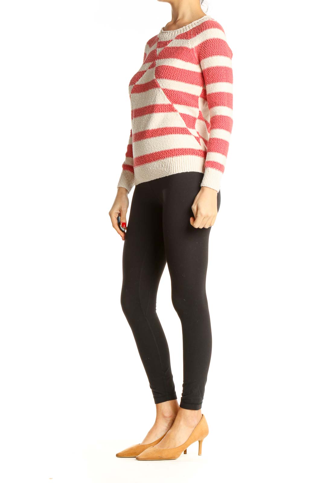 Beige Striped All Day Wear Sweater