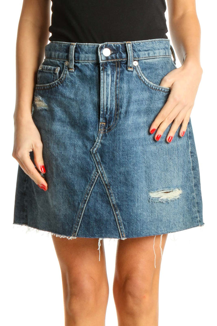 Blue Denim All Day Wear A-Line Skirt