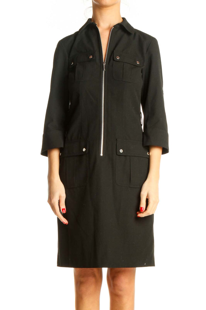 Black Solid Work Shift Dress