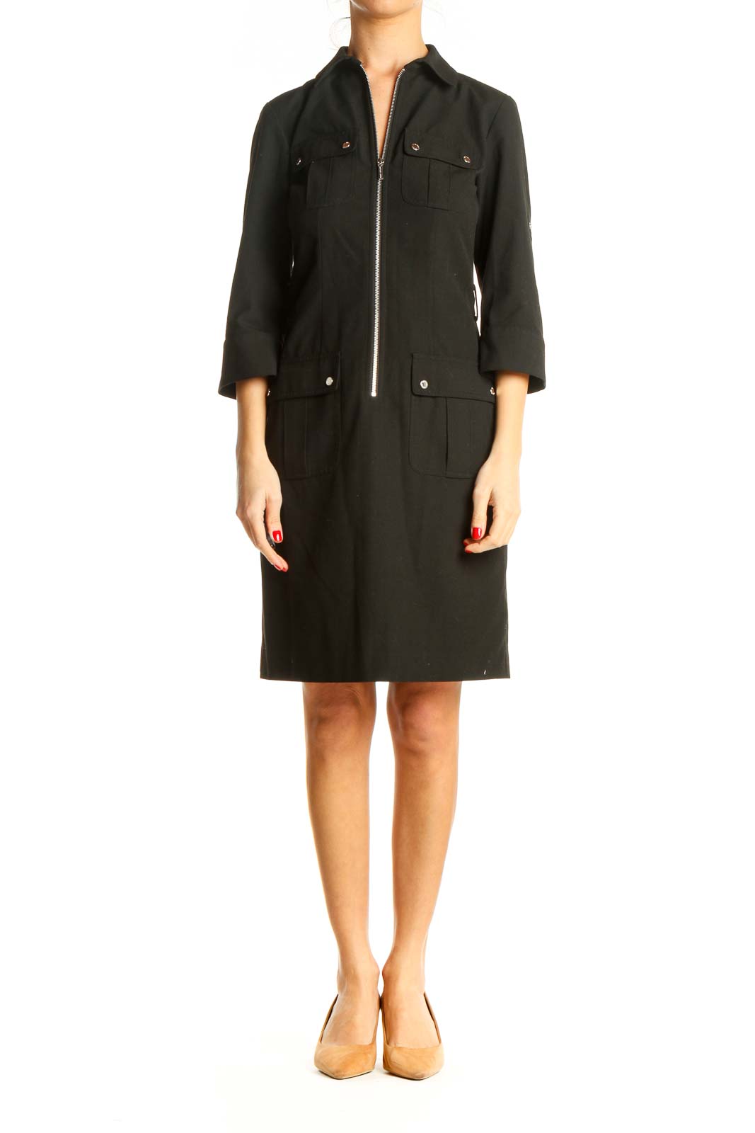 Black Solid Work Shift Dress