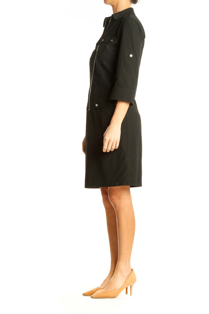 Black Solid Work Shift Dress