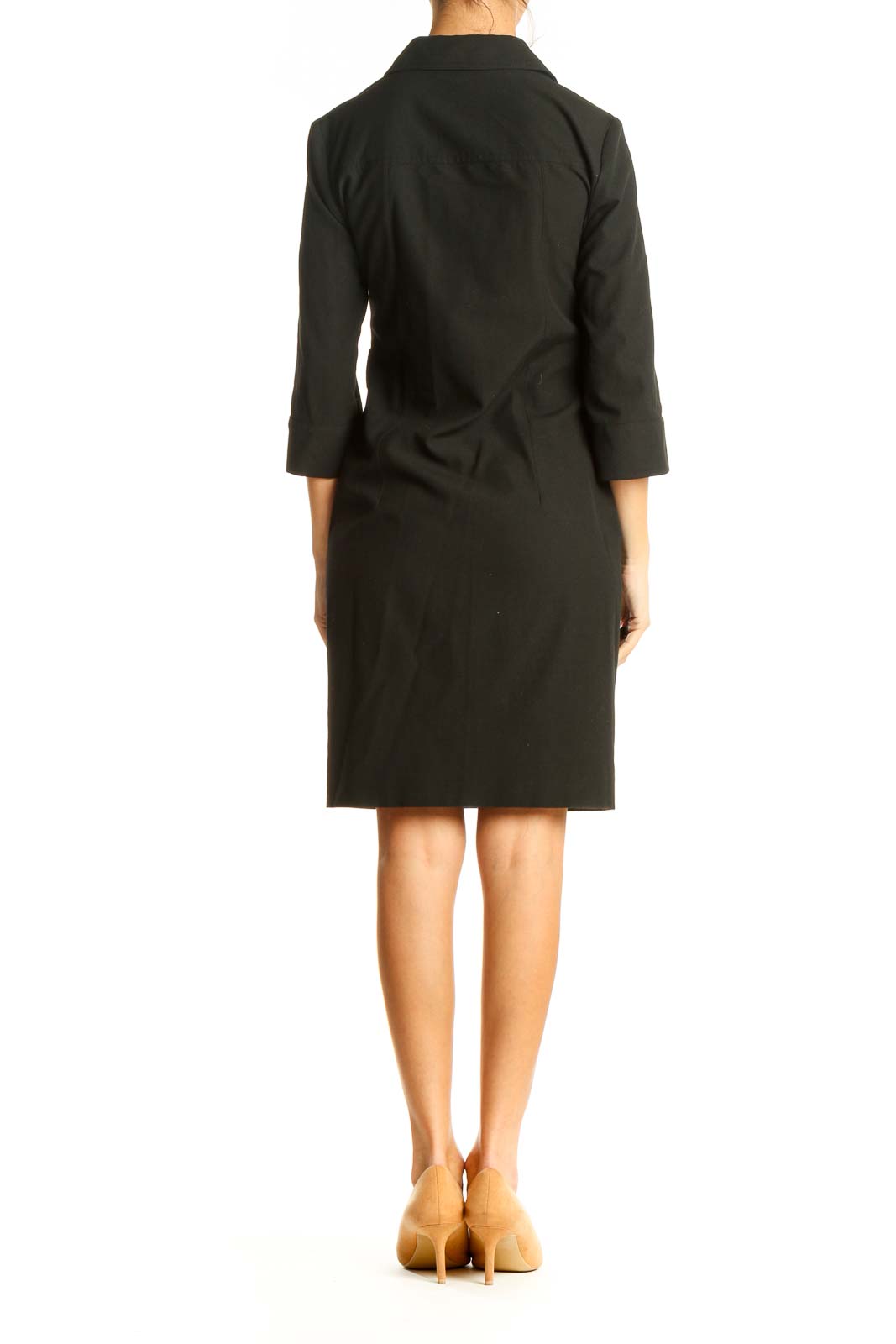 Black Solid Work Shift Dress