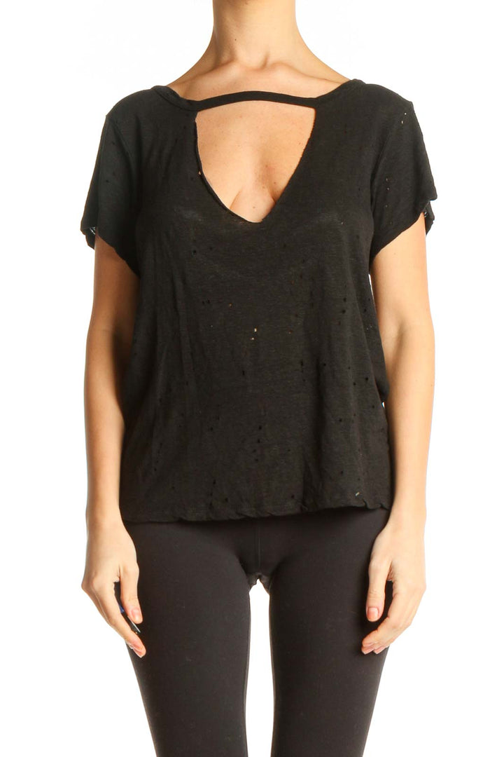 Black Solid All Day Wear Distressed T-Shirt