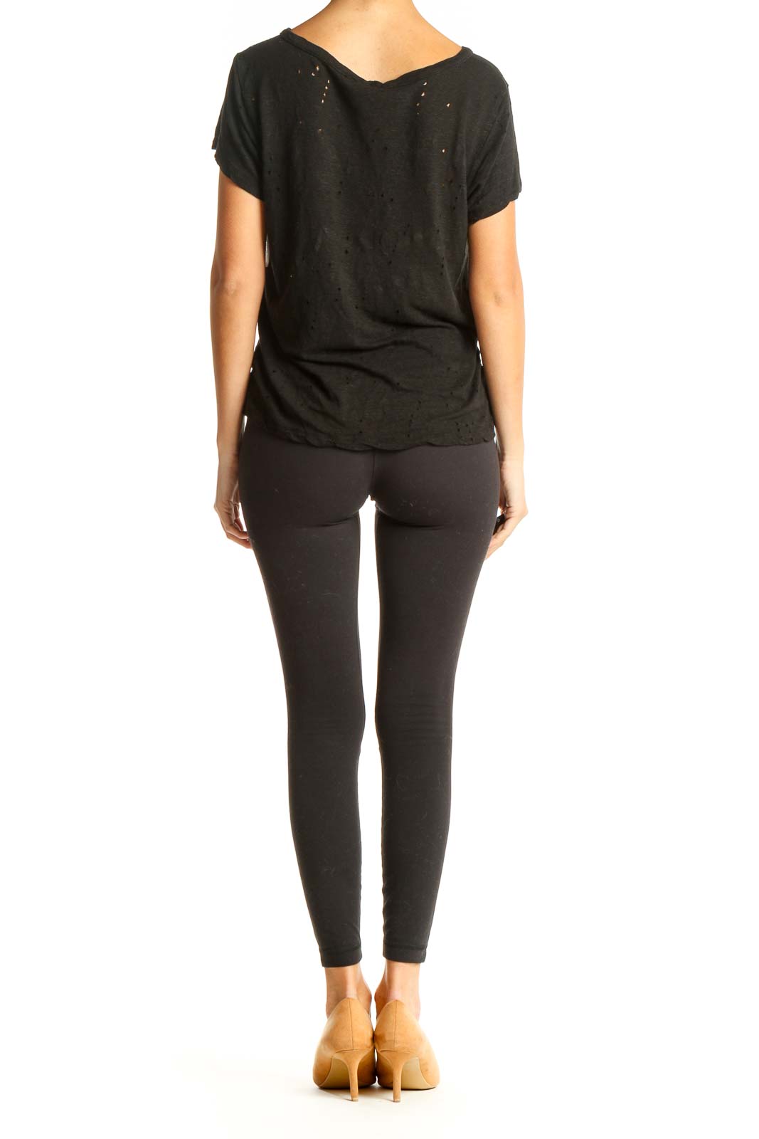 Black Solid All Day Wear Distressed T-Shirt