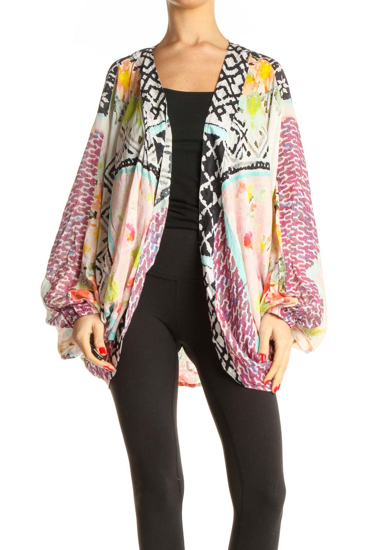 Multi-Color Graphic Print Cardigan