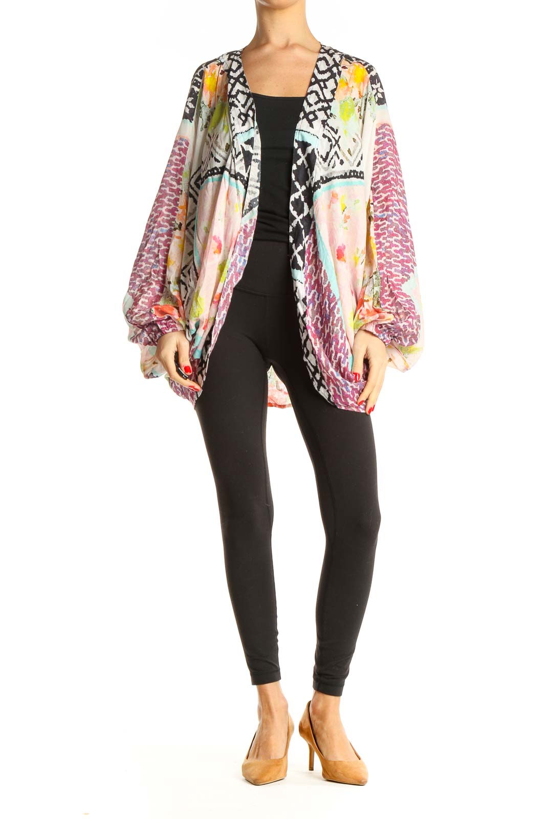 Multi-Color Graphic Print Cardigan