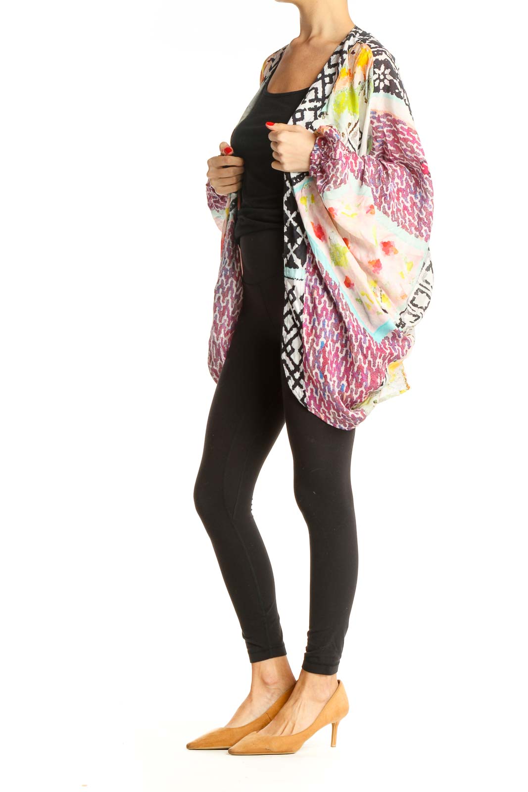 Multi-Color Graphic Print Cardigan