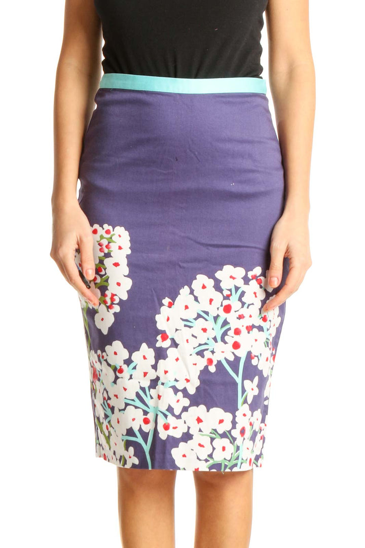 Purple Floral Print Brunch Pencil Skirt