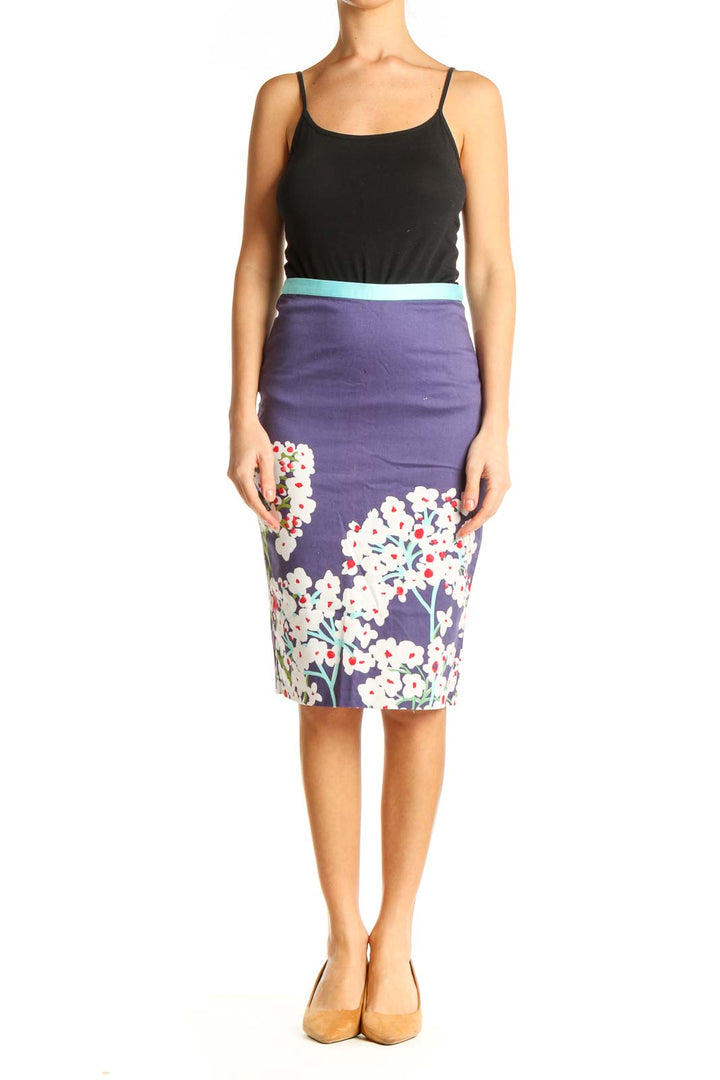 Purple Floral Print Brunch Pencil Skirt