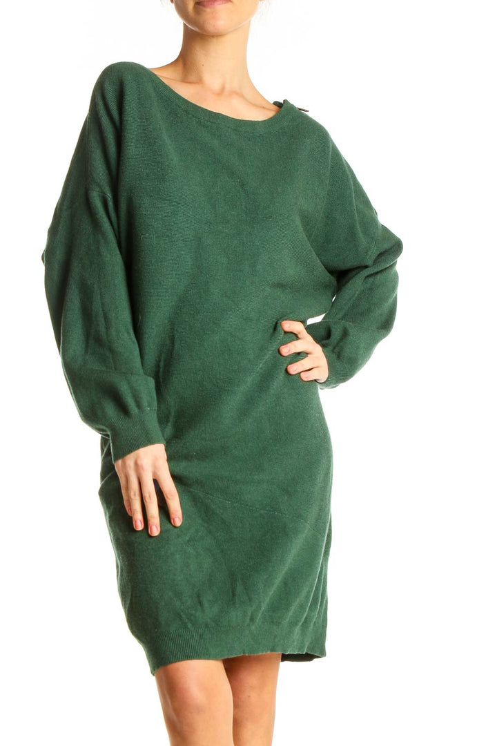 Green Solid Classic Sweater Sheath Dress